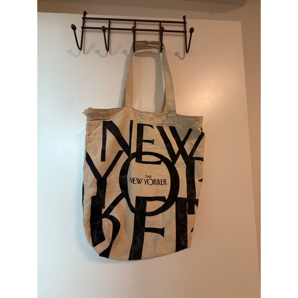 The New Yorker Canvas Tote Bag Cream Black Logo Magazine Subscription Bag